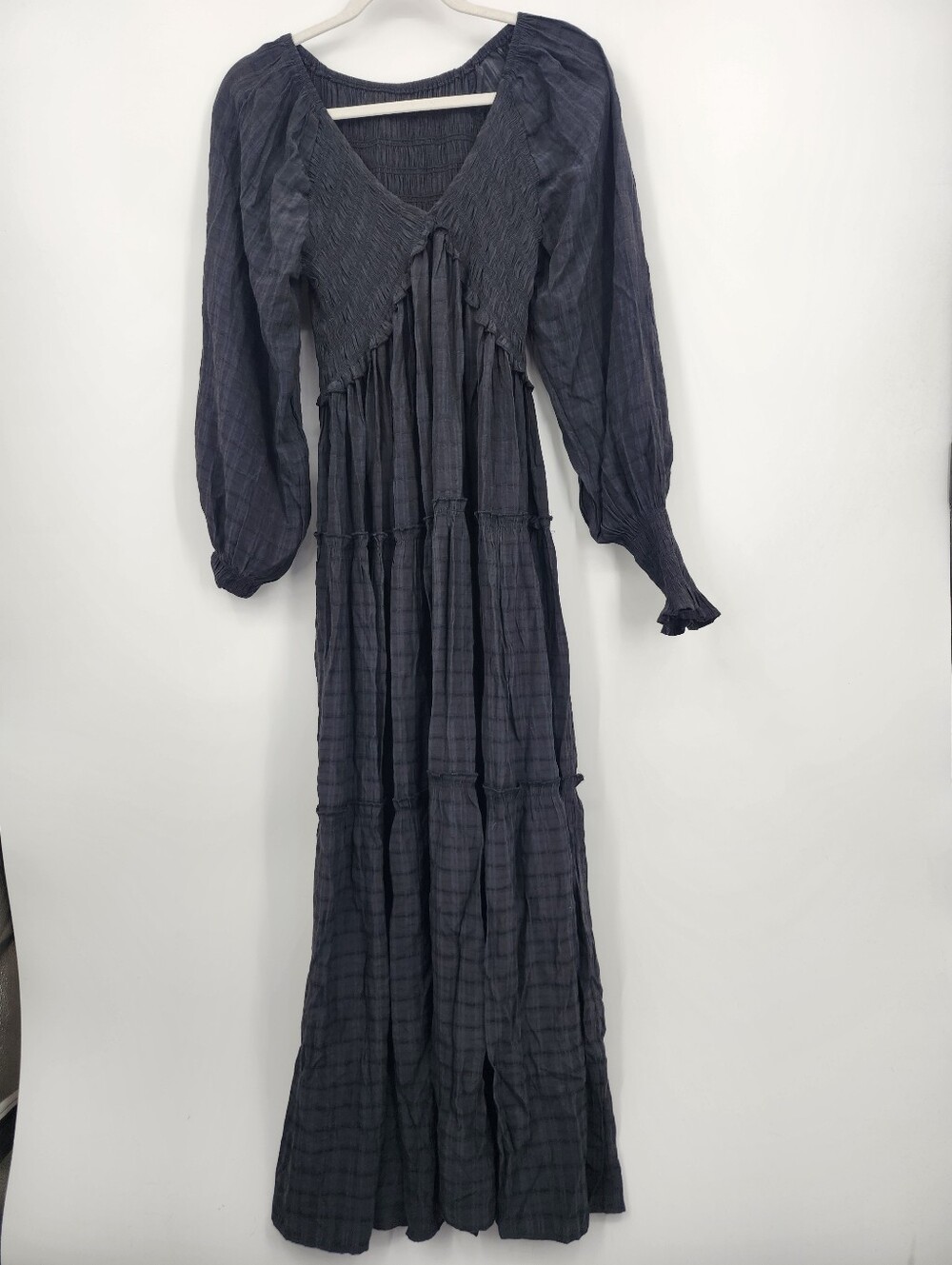 R.Vivimos Women's Puff Long Sleeve Maxi Round Neck Smocked SZ XL